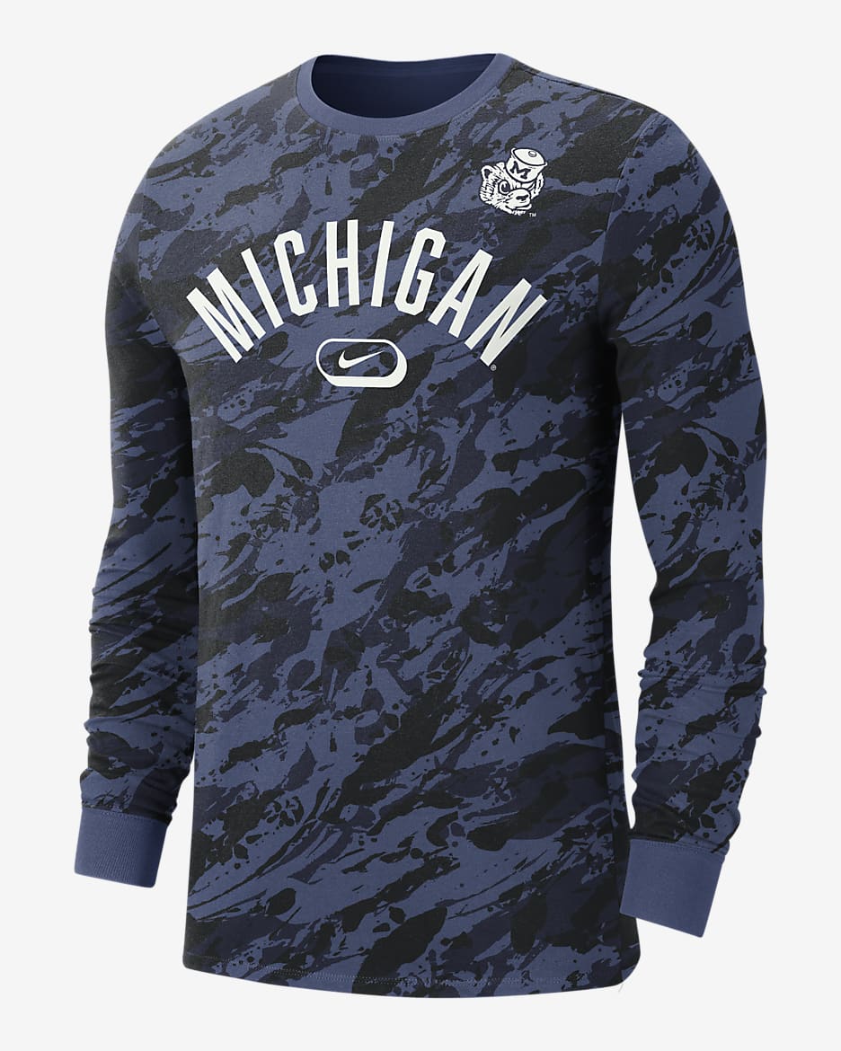 Michigan Men's Nike College Crew-Neck Long-Sleeve T-Shirt - Mystic Navy/College Navy/Black