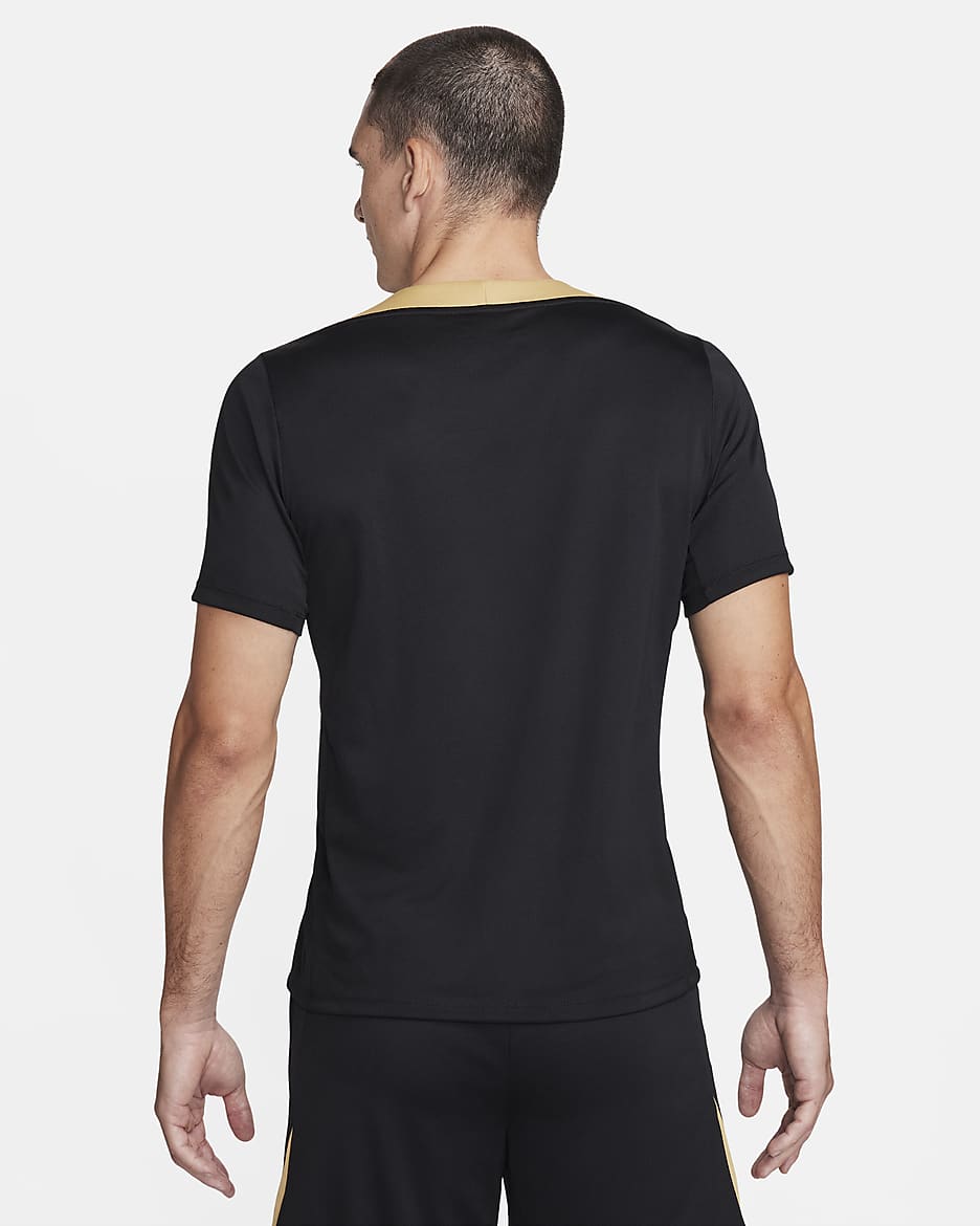 Nike Strike Dri-FIT kortermet fotballoverdel til herre - Svart/Svart/Jersey Gold/Metallic Gold