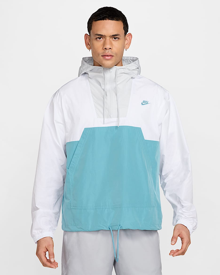 Nike Club Men's Marina Pullover Anorak - White/Denim Turquoise/Photon Dust/Denim Turquoise