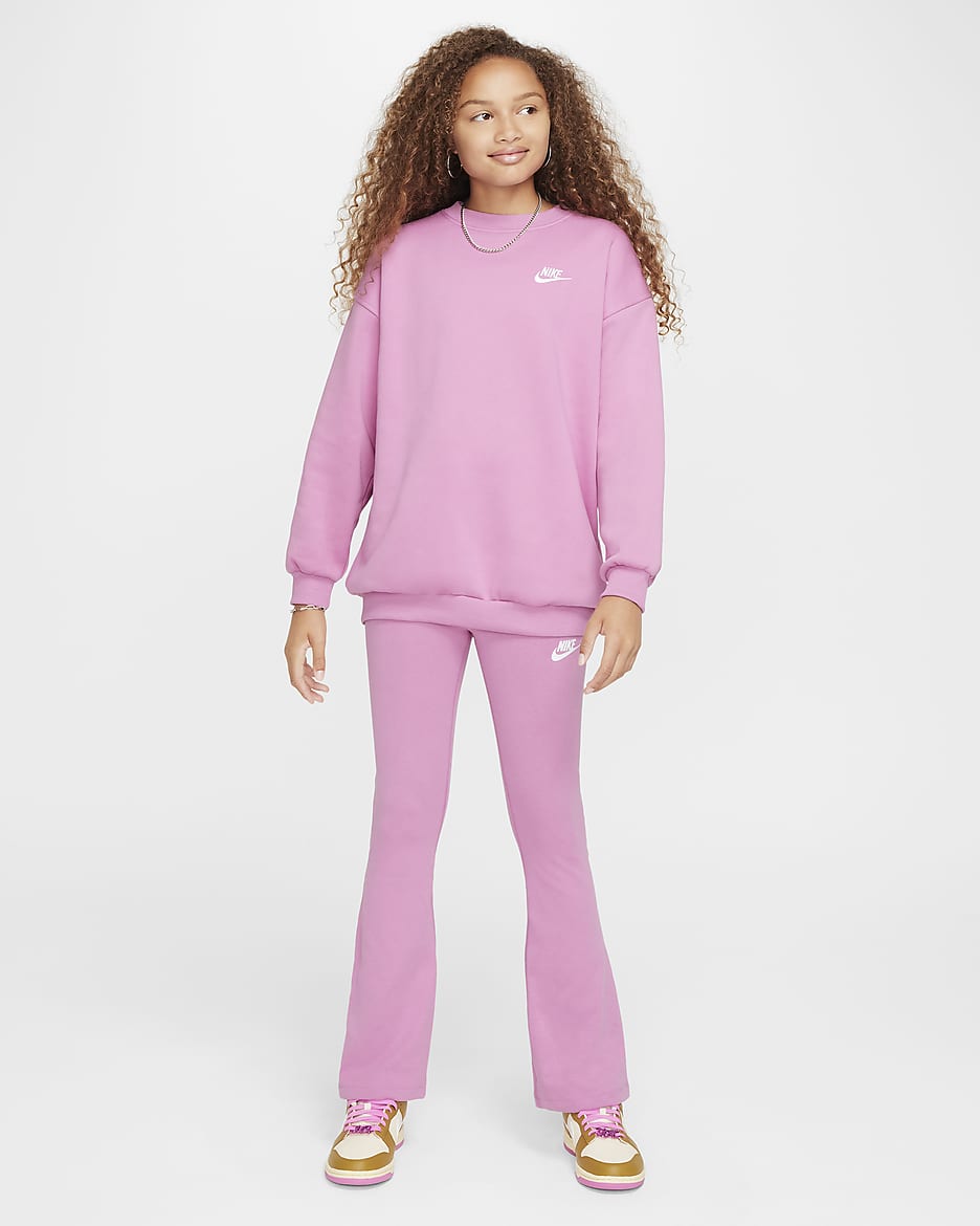 Nike Sportswear Classic legging met hoge taille en wijde pijpen voor meisjes - Magic Flamingo/Wit