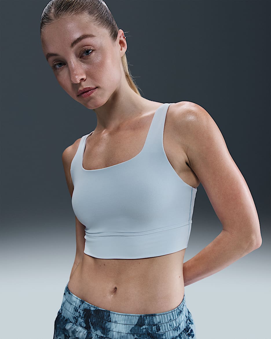 Nike Zenvy Women's Medium-Support Padded Longline Sports Bra - Light Armory Blue