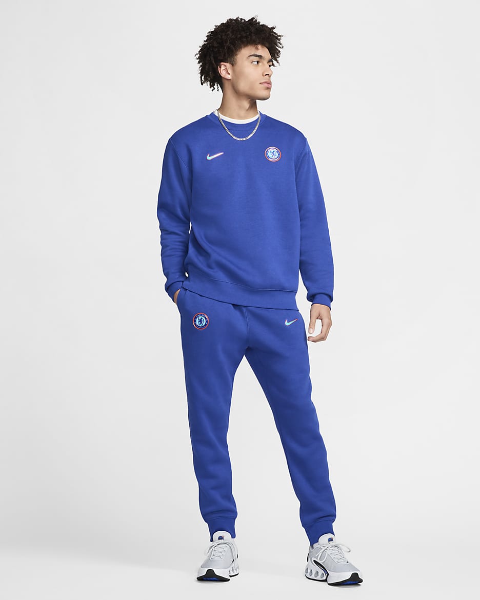 Chelsea FC Club Nike Football-sweatshirt med rund hals til mænd - Rush Blue/hvid