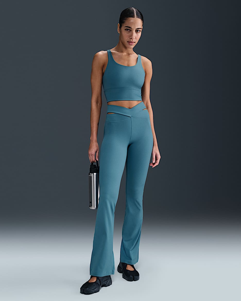 Leggings de perna larga e cintura subida com suporte ligeiro Nike Zenvy Rib para mulher - Azul Smokey