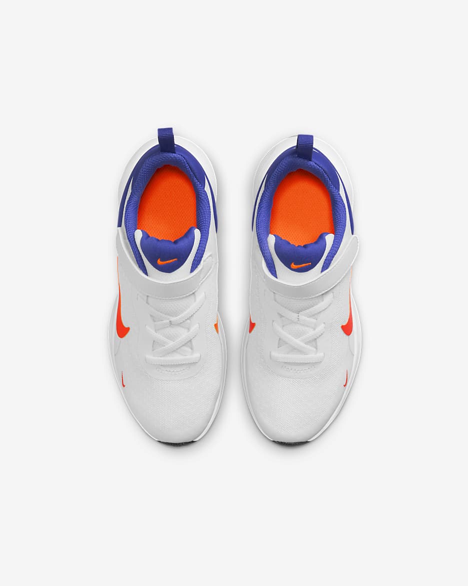 Tenis para niños de preescolar Nike Revolution 7 - Blanco/Azul astronómico/Naranja total/Naranja team