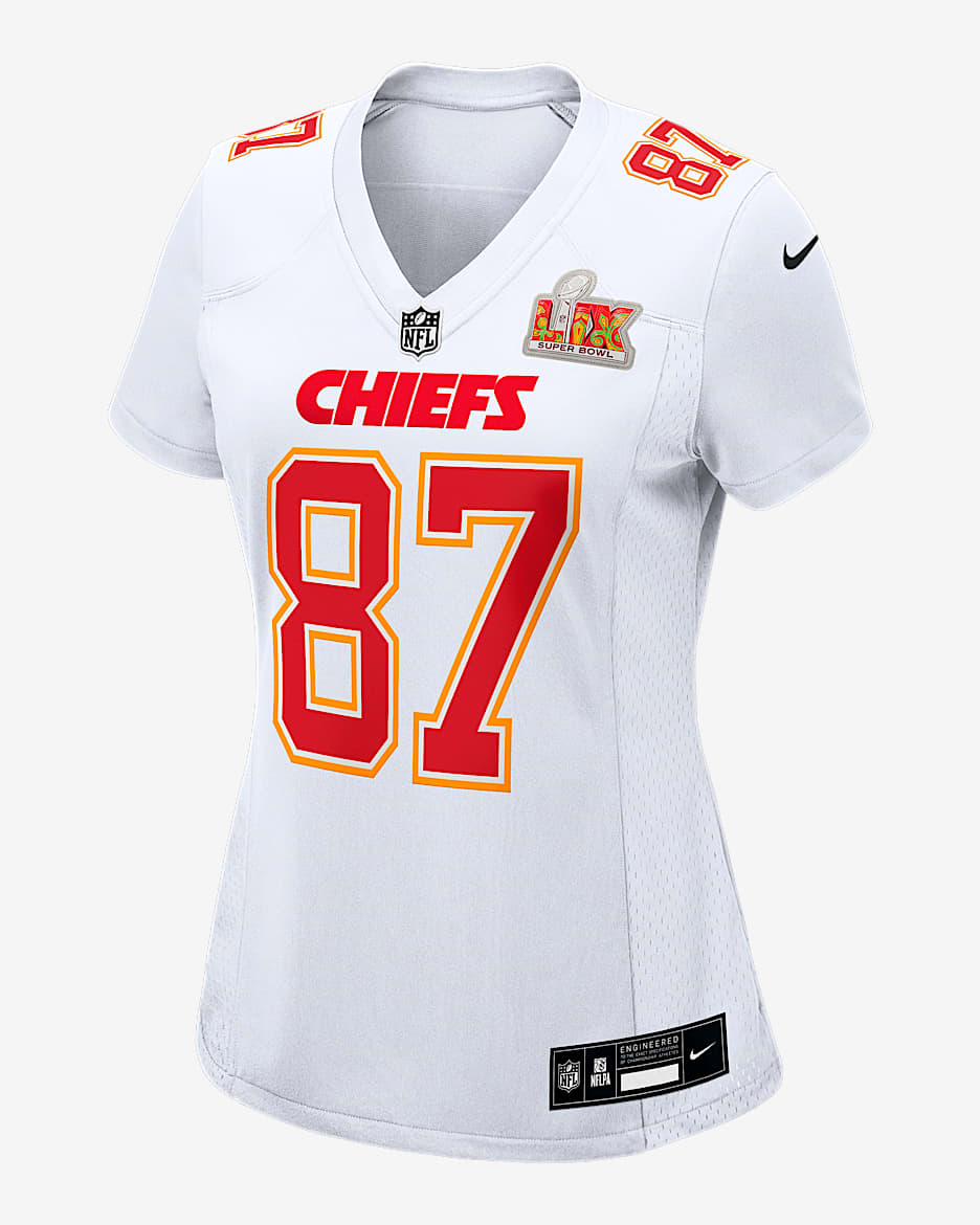 Travis Kelce Kansas City Chiefs Super Bowl LIX Women’s Nike NFL Game Fashion Jersey.
