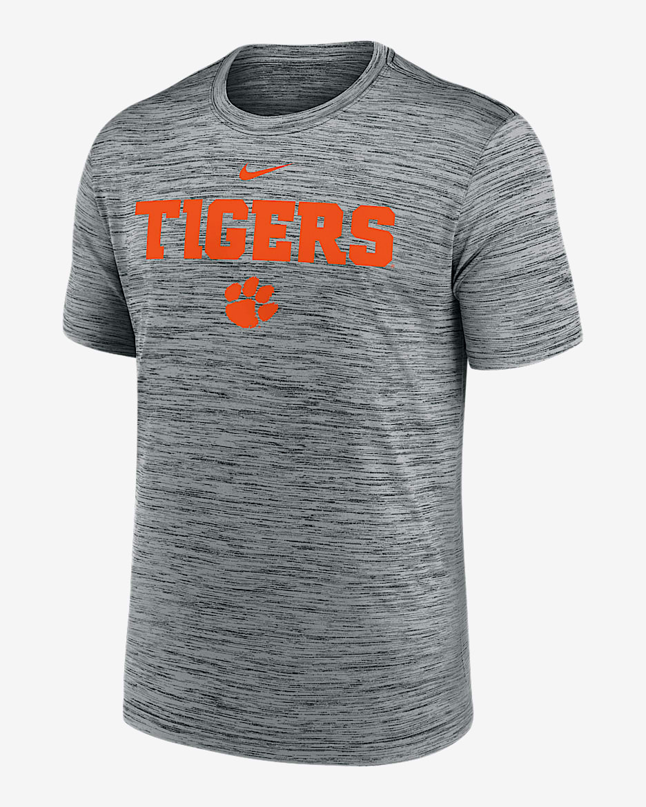 Playera universitaria Nike Dri-FIT para hombre Clemson Sideline Velocity - Gris oscuro jaspeado