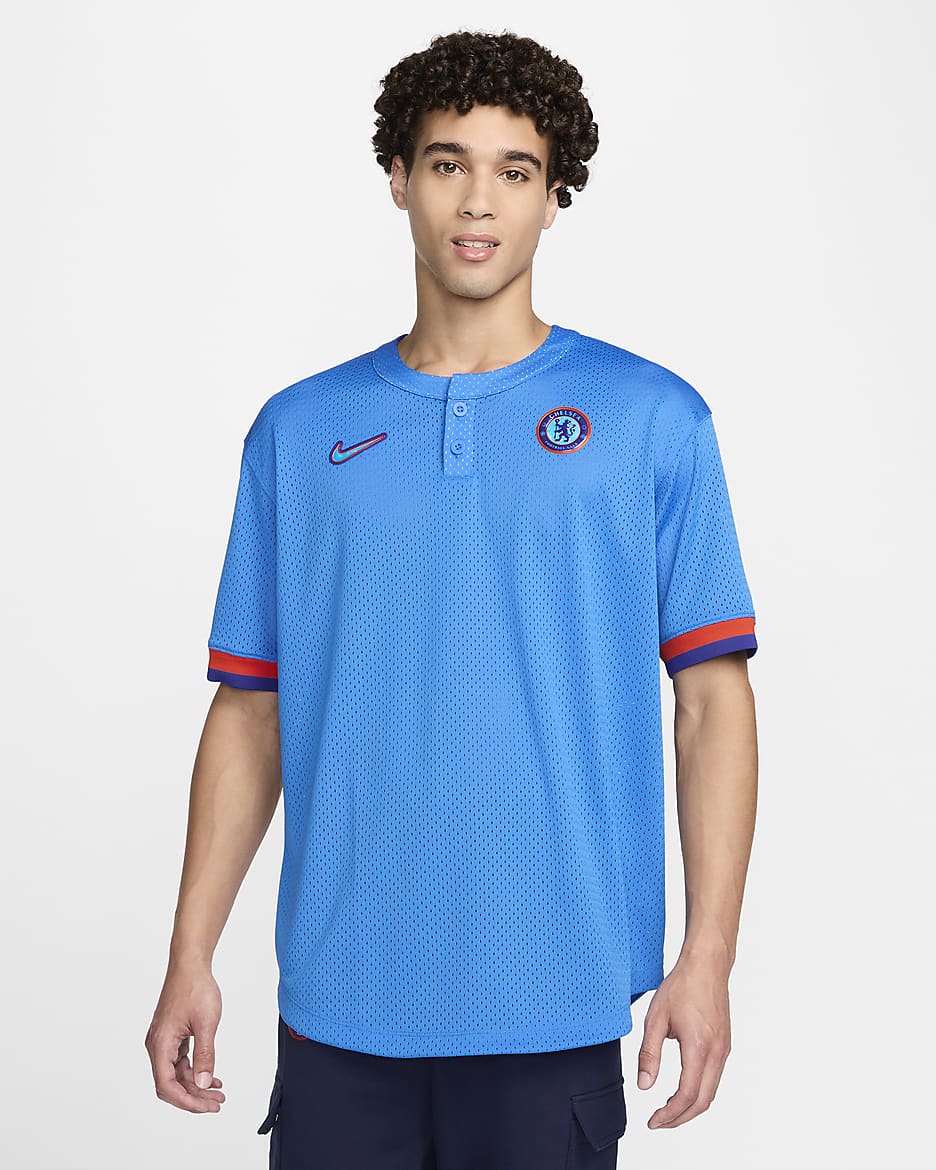 Jersey de béisbol Nike para hombre Chelsea FC - Azul foto claro/Naranja team/Blanco