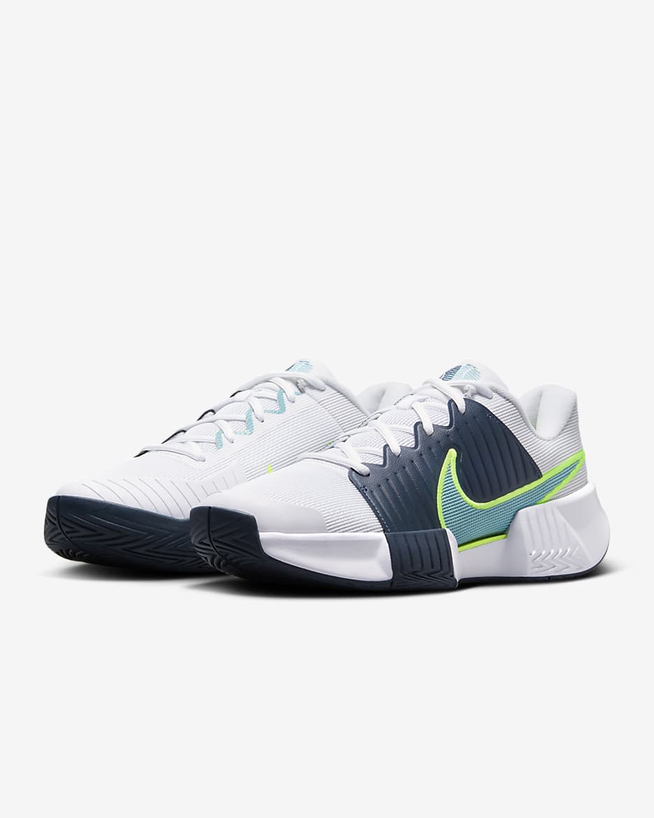 Nike GP Challenge Pro Men's Hard Court Tennis Shoes - White/Armory Navy/Volt/Denim Turquoise