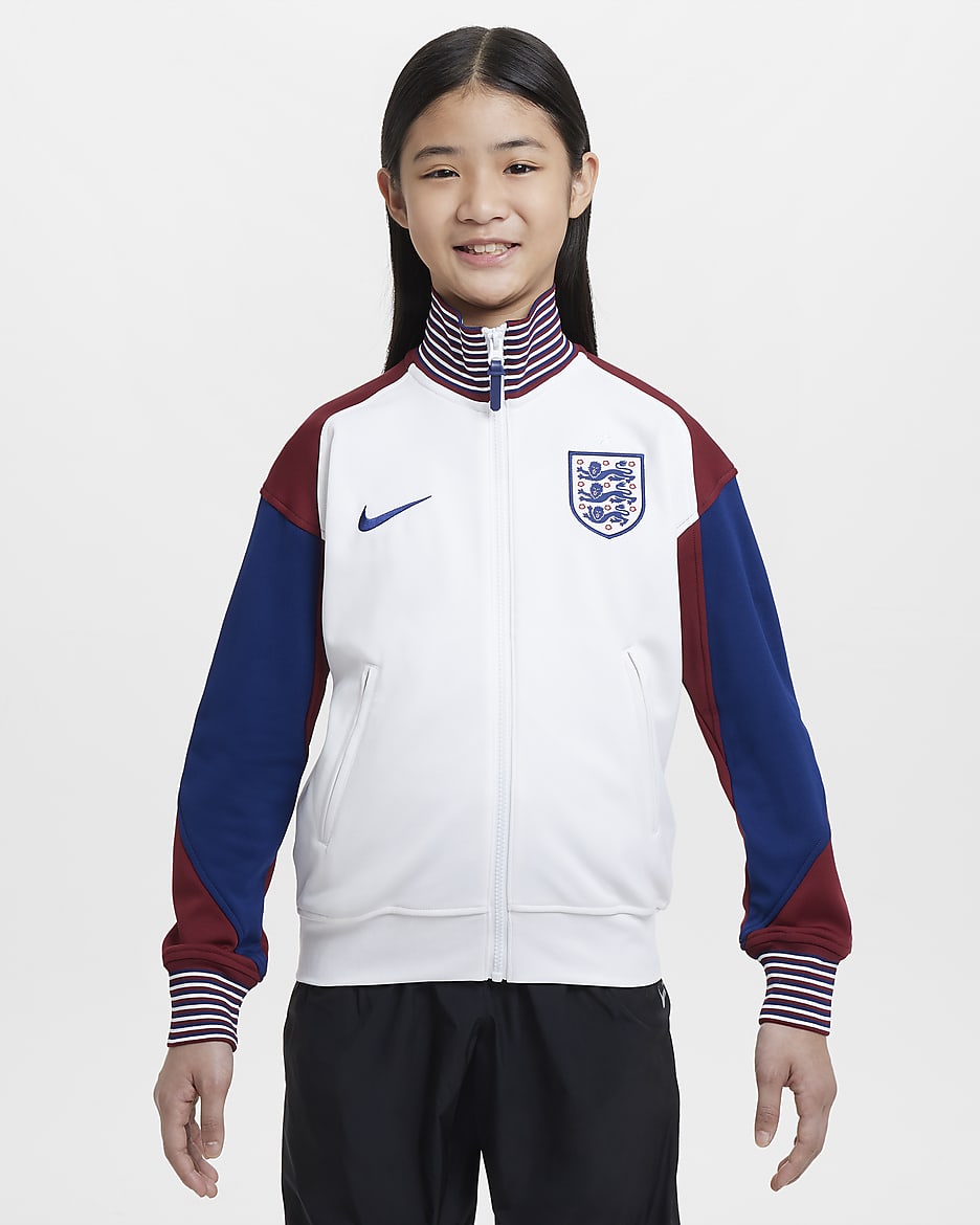 England Academy Pro Home Older Kids' Nike Dri-FIT Football Anthem Jacket - White/Team Red/Blue Void