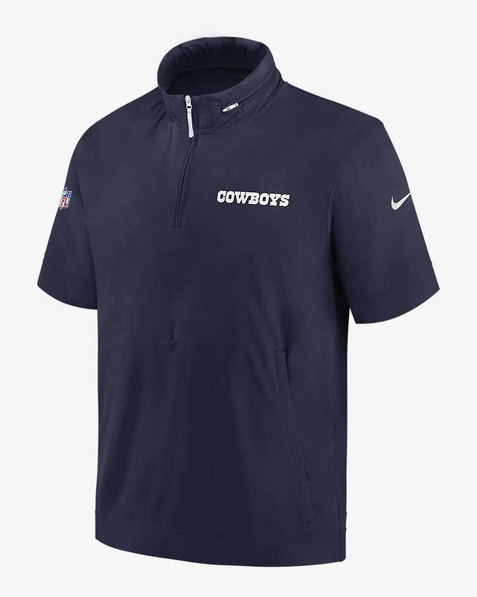 Dallas Cowboys Sideline Coach Men's Nike NFL 1/2-Zip Short-Sleeve Hooded Jacket - Navy