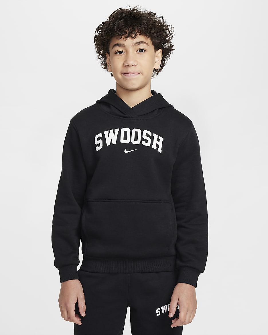 Sudadera con gorro para niños talla grande Nike Sportswear Club Fleece - Negro/Blanco