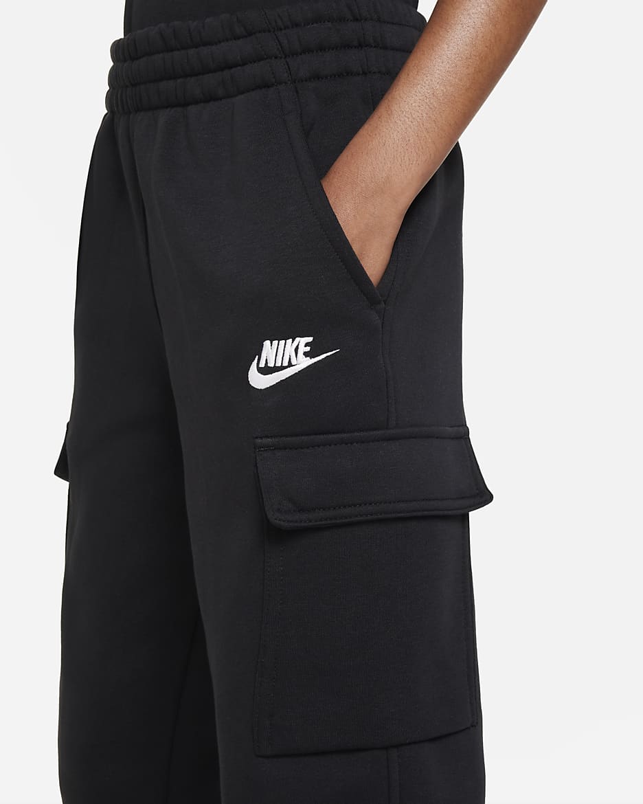 Pants cargo para niños talla grande Nike Sportswear Club Fleece - Negro/Negro/Blanco