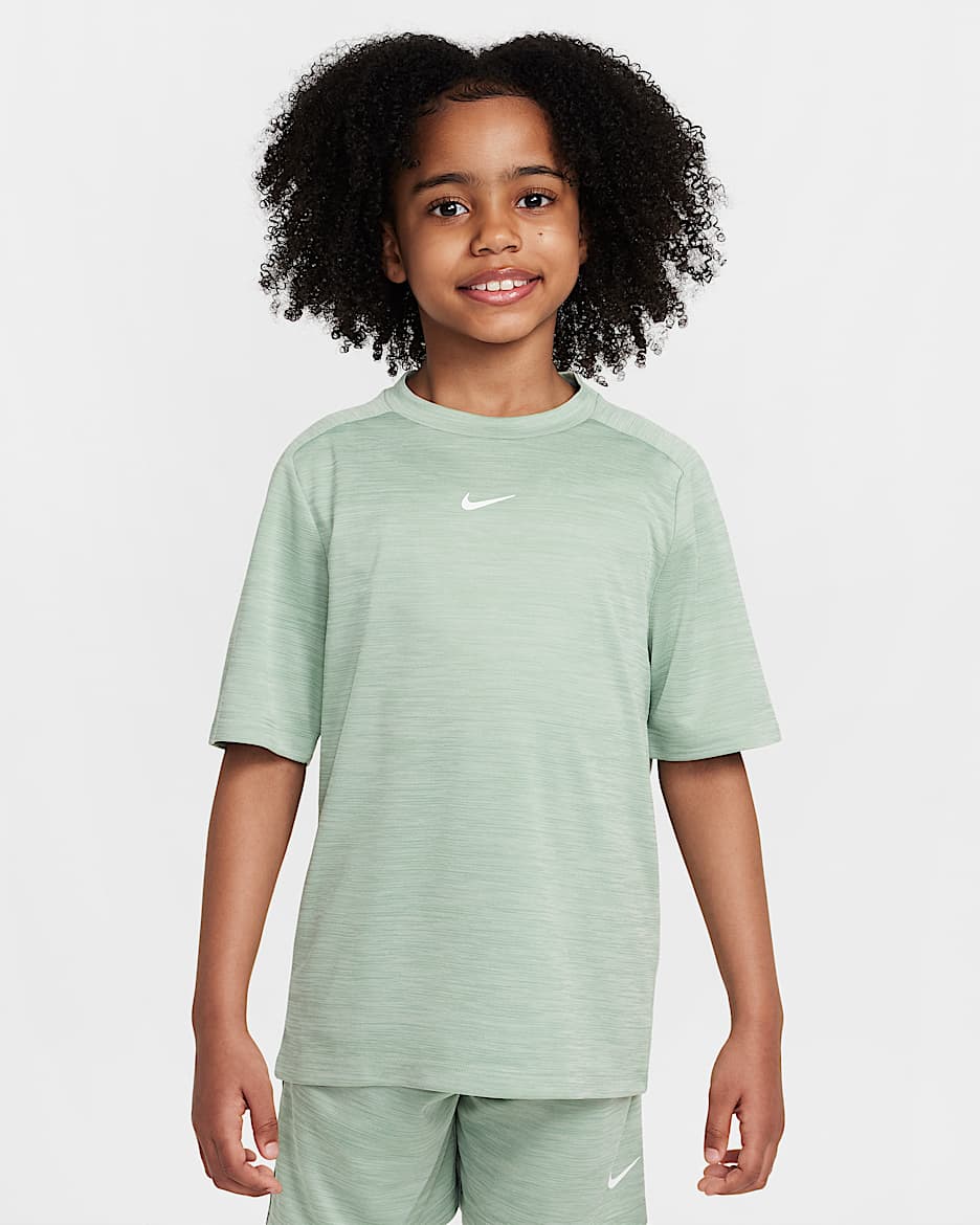 Kortærmet Nike Multi Dri-FIT-trøje til større børn - Steam/Light Silver/hvid