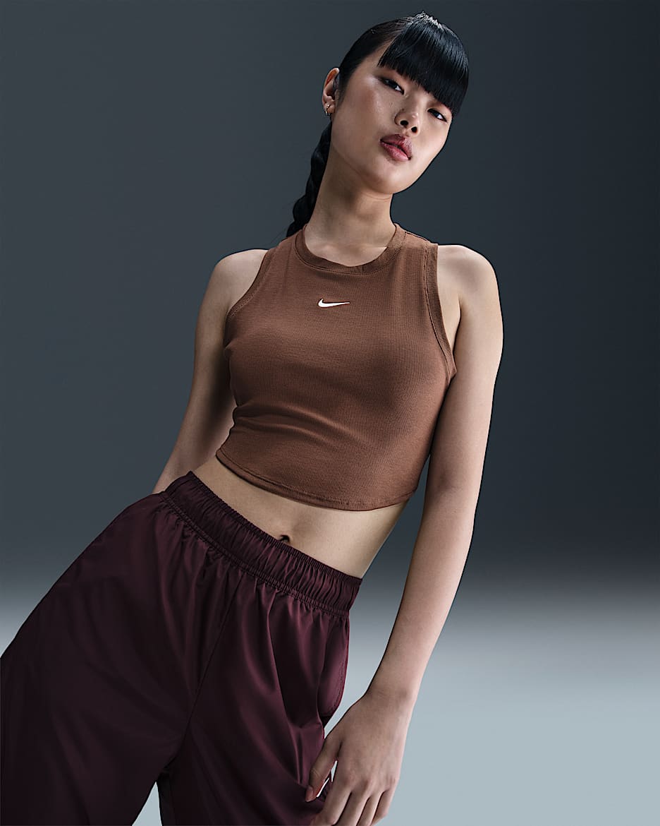 Nike Sportswear Chill Knit Women's Tight Cropped Mini-Rib Tank Top - Fauna Brown/Sail