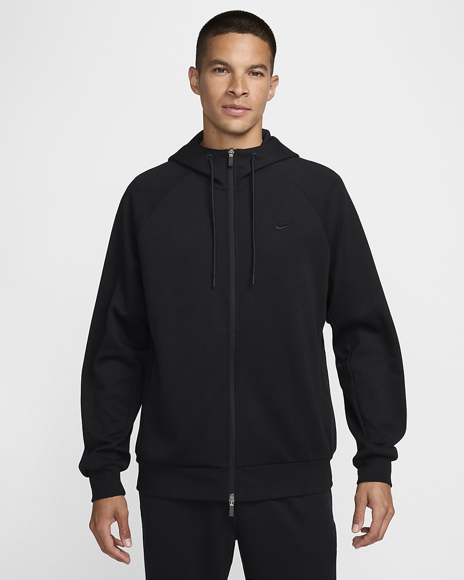 Nike Primary vielseitige Dri-FIT UV Kapuzenjacke mit durchgehendem Reißverschluss (Herren) - Schwarz/Schwarz