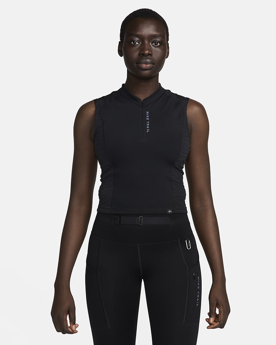 Débardeur de running à 1/4 de zip Dri-FIT Nike Trail pour femme - Noir/Noir/Dark Smoke Grey