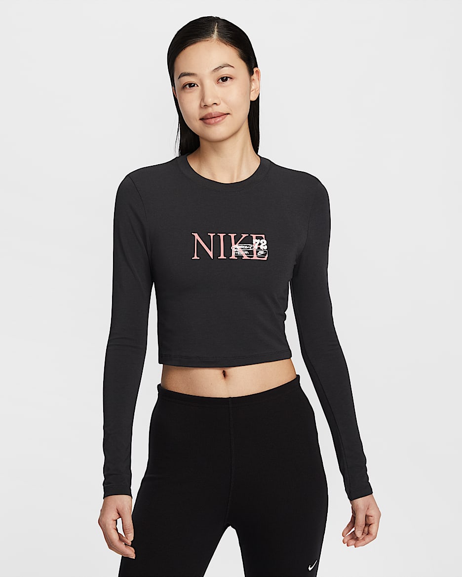 เสื้อแขนยาวเอวลอยทรงเข้ารูปผู้หญิง Nike Sportswear Chill Knit - Off Noir/Off Noir