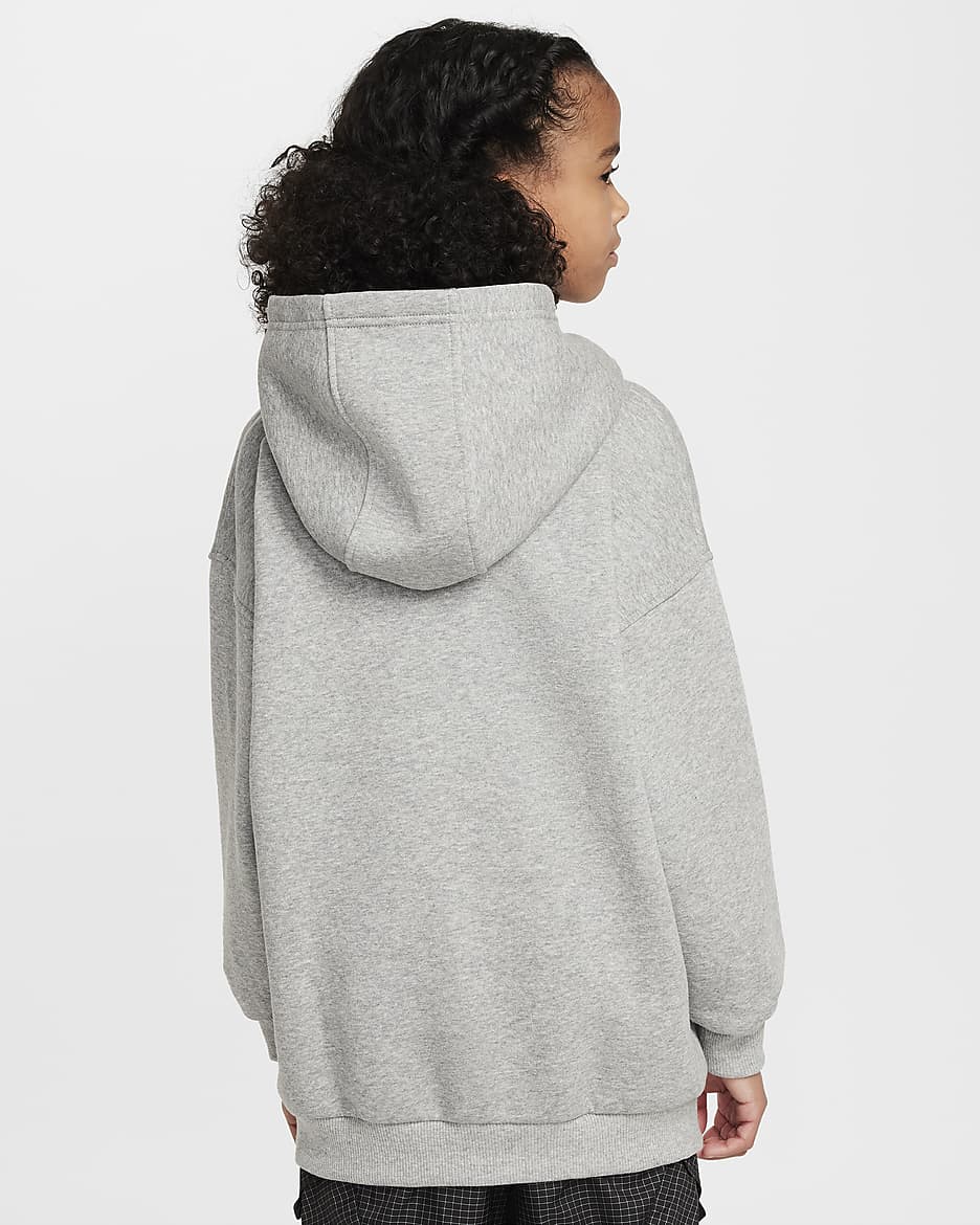 Nike Sportswear Club Fleece Big Kids' Oversized Pullover Hoodie - Dark Grey Heather/White