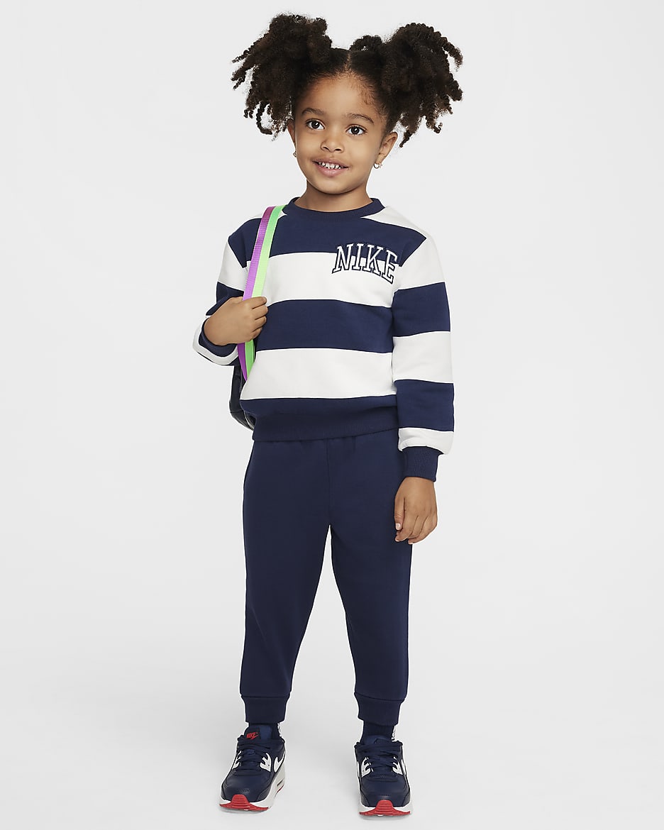 Nike Sportswear Club Toddler 2-Piece Rugby Stripe Crew Set - Midnight Navy