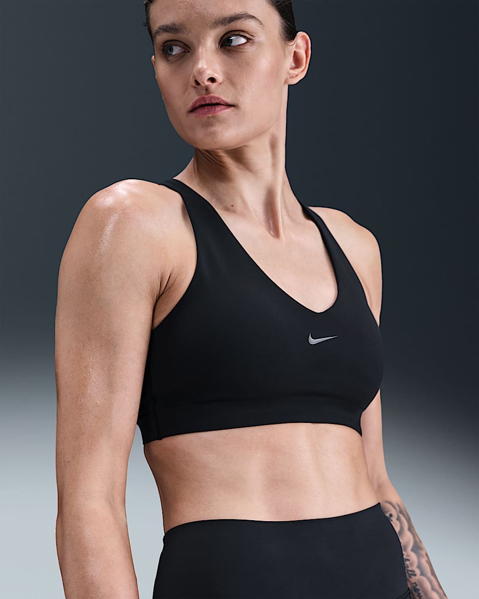 Bra deportivo Nike Universa con almohadilla de media sujeción para mujer - Negro/Antracita/Gris humo oscuro
