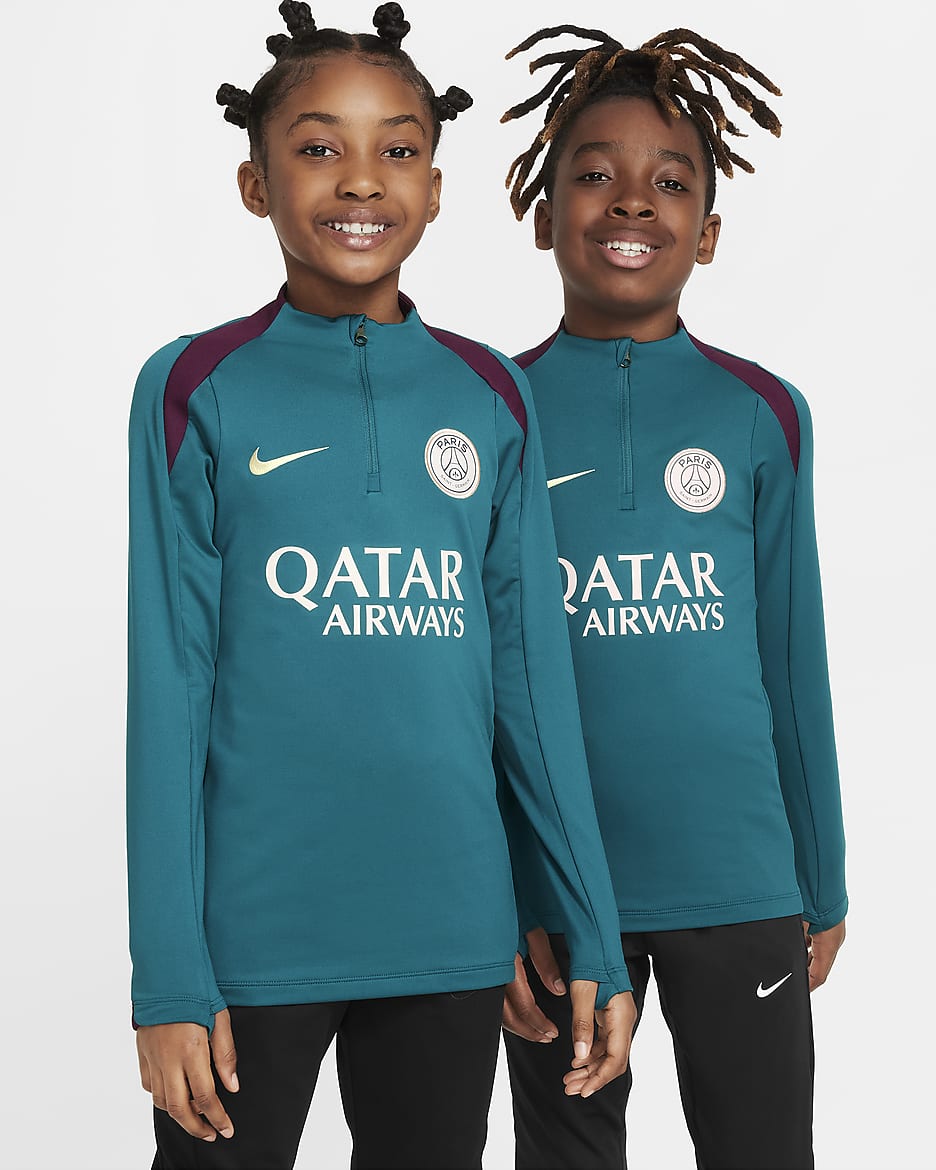 Haut d'entraînement de football Nike Dri-FIT Paris Saint-Germain Strike pour ado - Geode Teal/Geode Teal/Bordeaux/Guava Ice