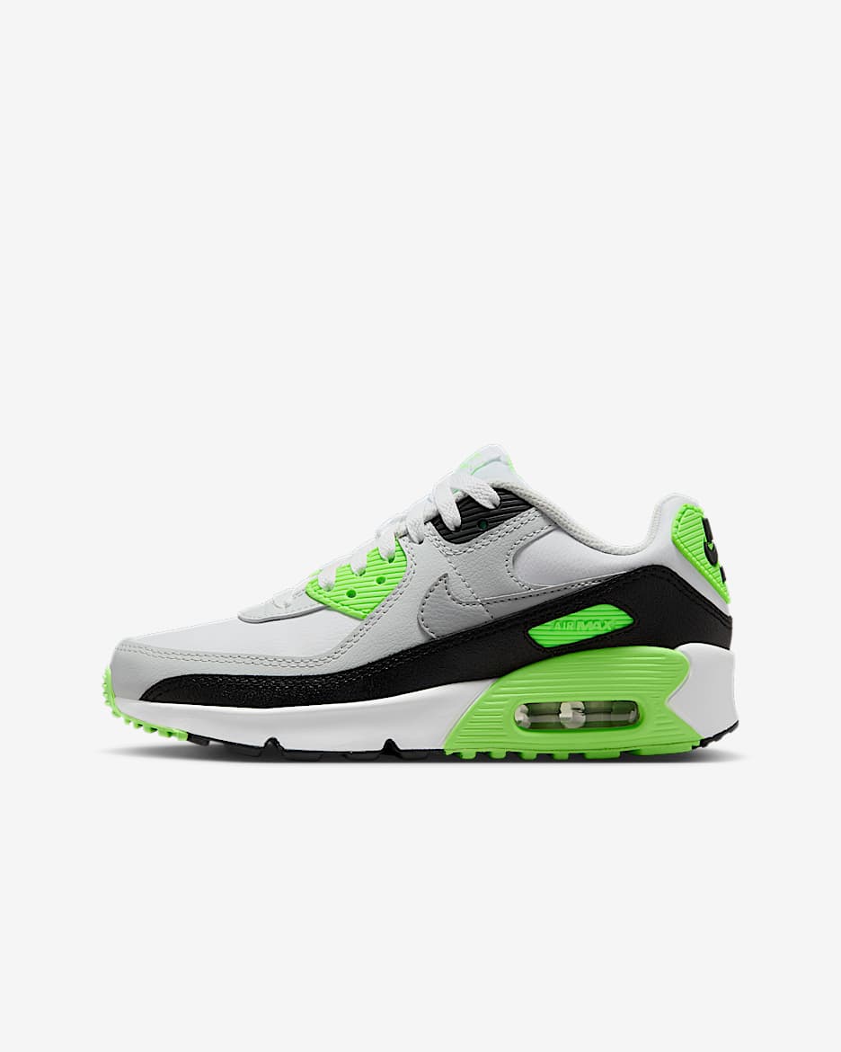 Tenis para niños grandes Nike Air Max 90 LTR - Blanco/Polvo fotón/Avalancha lima/Gris humo claro