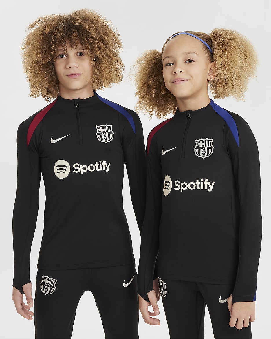 F.C. Barcelona Strike Older Kids' Nike Dri-FIT Football Drill Top - Black/Noble Red/Deep Royal Blue/Light Orewood Brown