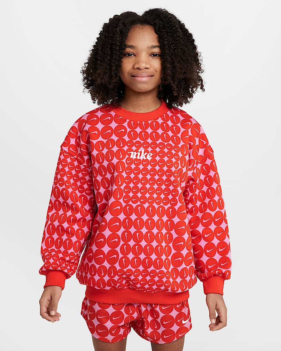 Nike Sportswear Club Fleece Oversize-Sweatshirt mit Rundhalsausschnitt für ältere Kinder (Mädchen) - Picante Red/Weiß