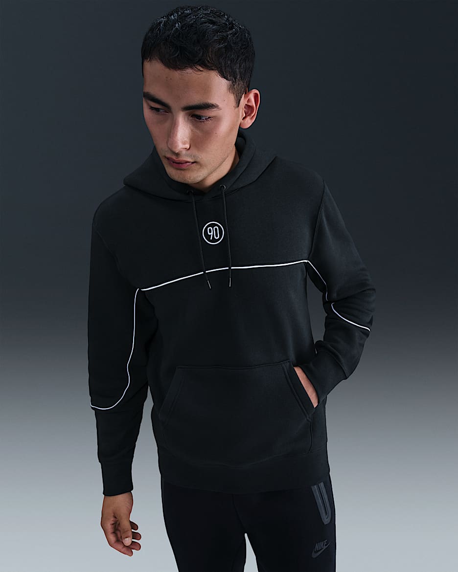Nike Club Total 90 Men's Soccer Pullover Hoodie - Black/White/White