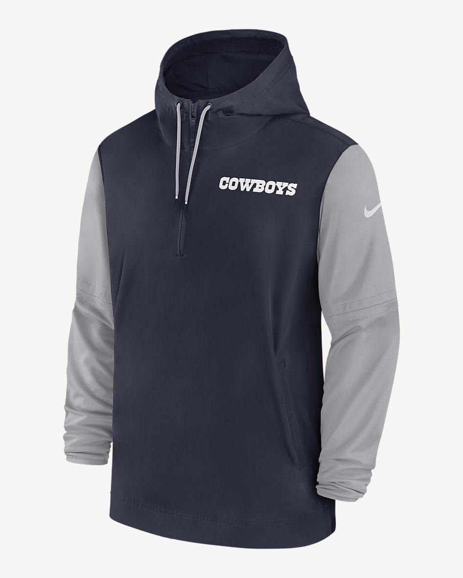 Dallas Cowboys Sideline Pre-Game Player Men's Nike NFL 1/2-Zip Hooded Jacket - Navy