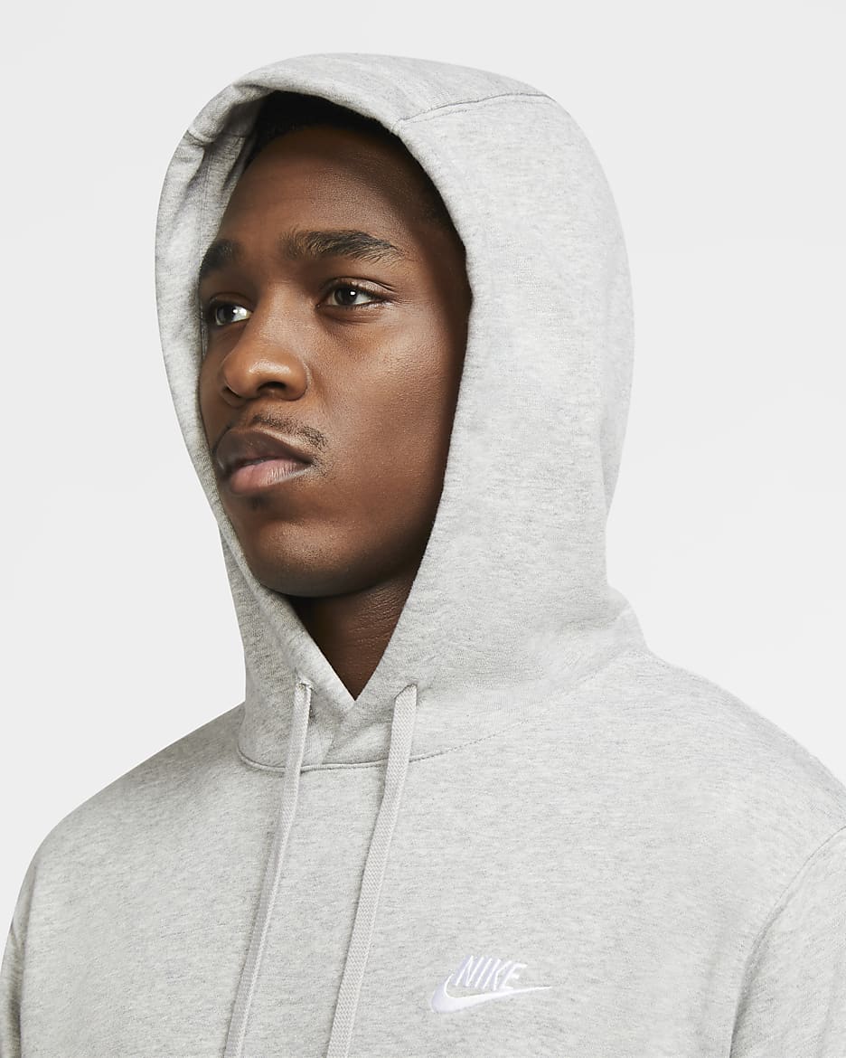 Nike Sportswear Club Erkek Kapüşonlu Sweatshirt'ü - Dark Grey Heather/Matte Silver/Beyaz