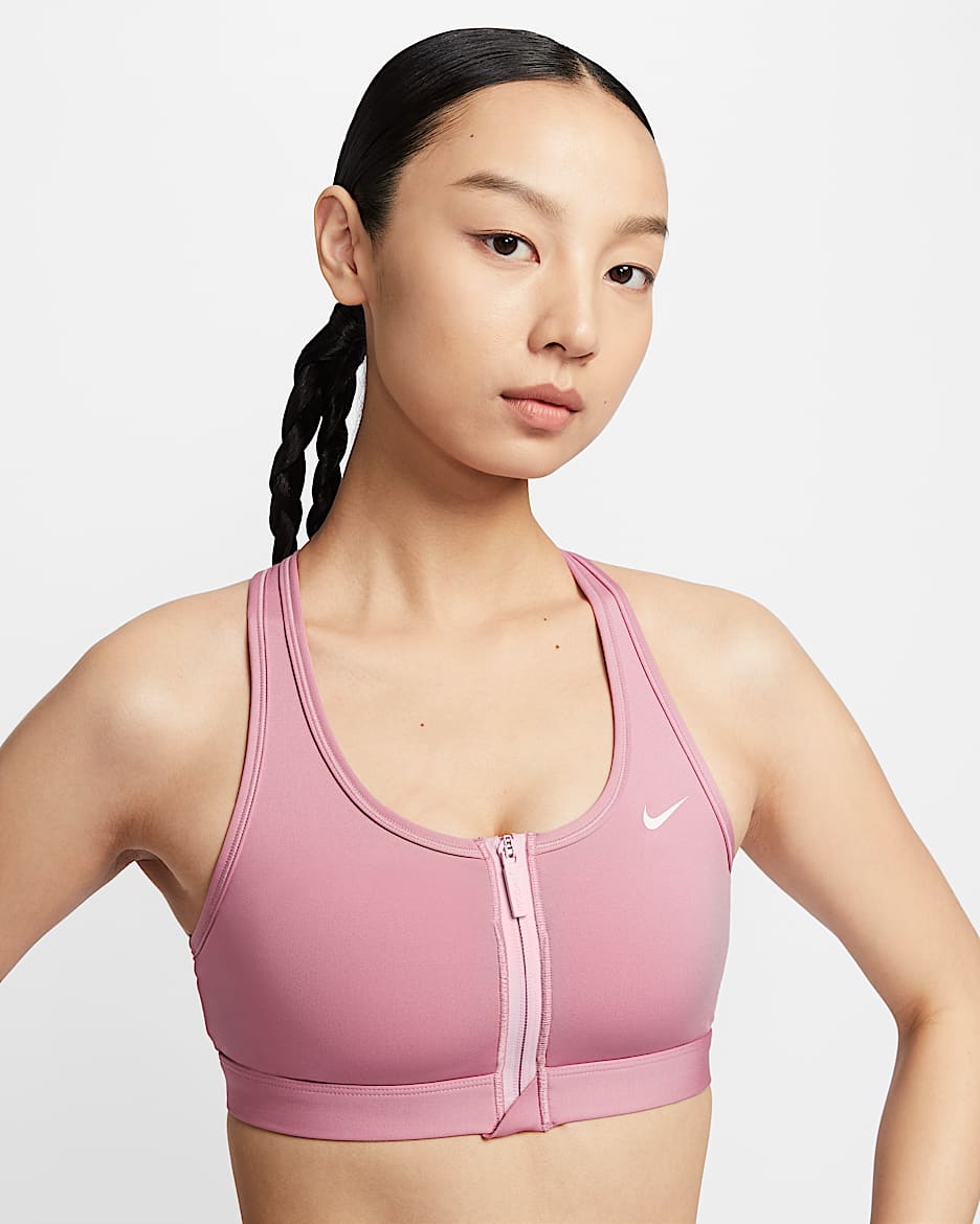 Nike Swoosh 正面拉鍊女款中度支撐型襯墊運動內衣 - Elemental Pink/Pink Foam/白色