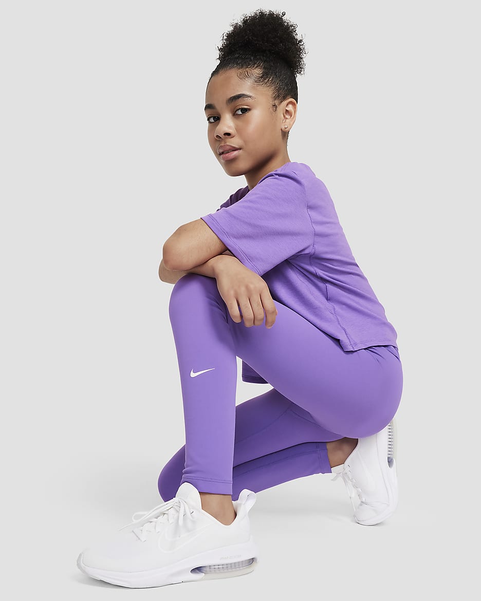 Nike One Big Kids' (Girls') Dri-FIT High-Waisted Leggings - Black Raspberry/White