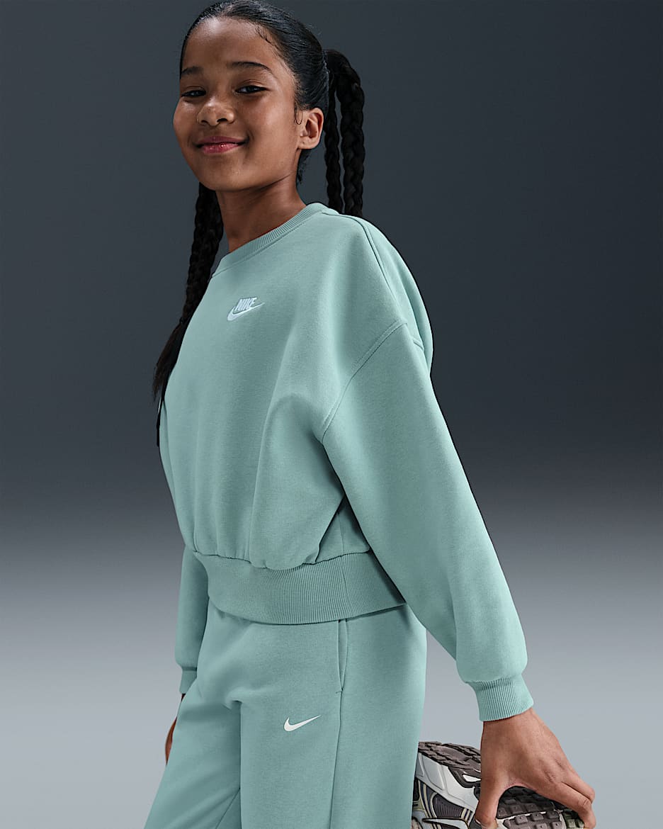 Nike Sportswear Club Fleece Girls' Boxy Crew-Neck Sweatshirt - Cannon/Cannon/White