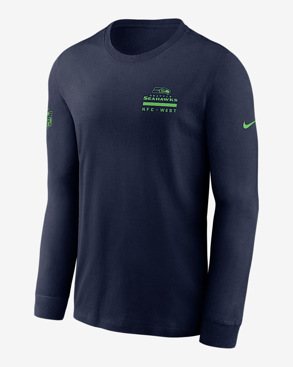 Seattle Seahawks Sideline Team Issue Men's Nike Dri-FIT NFL Long-Sleeve T-Shirt - Navy