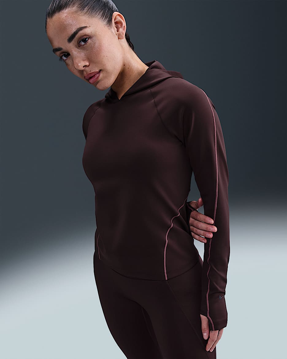 Nike Universa Women's Dri-FIT Slim Hooded Long-Sleeve Top - Burgundy Crush/Burgundy Crush/Sweet Beet/Burgundy Ash