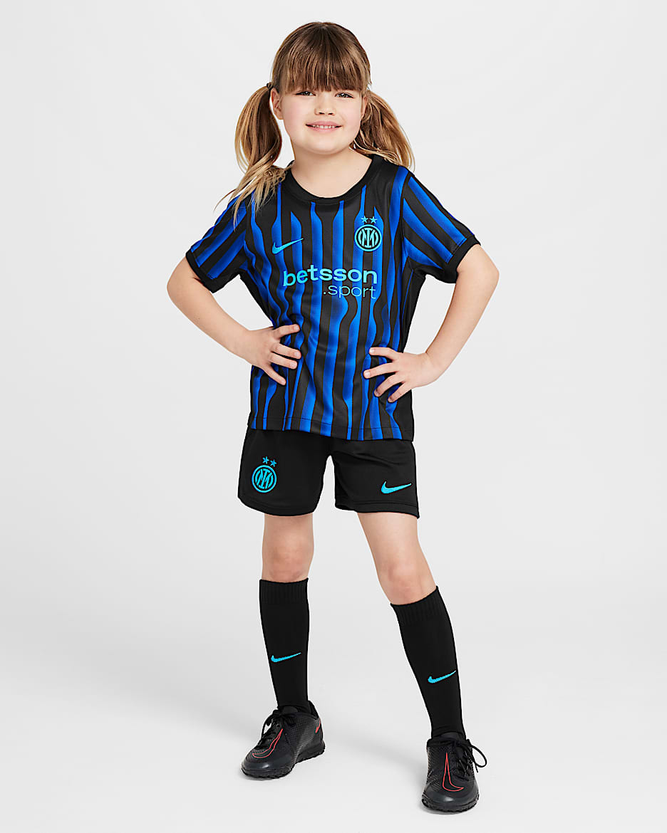 Ensemble 3 pièces Replica Nike Football Inter Milan 2025/26 Stadium Domicile pour enfant - Lyon Blue/Noir/Chlorine Blue