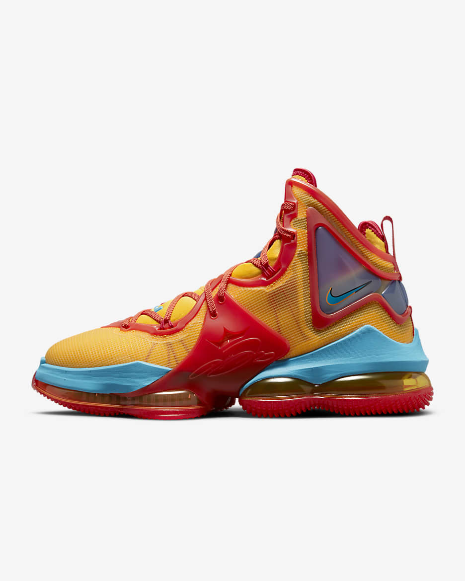 LeBron 19 Basketball Shoe - Mantra Orange/University Gold/University Red/Light Blue Fury