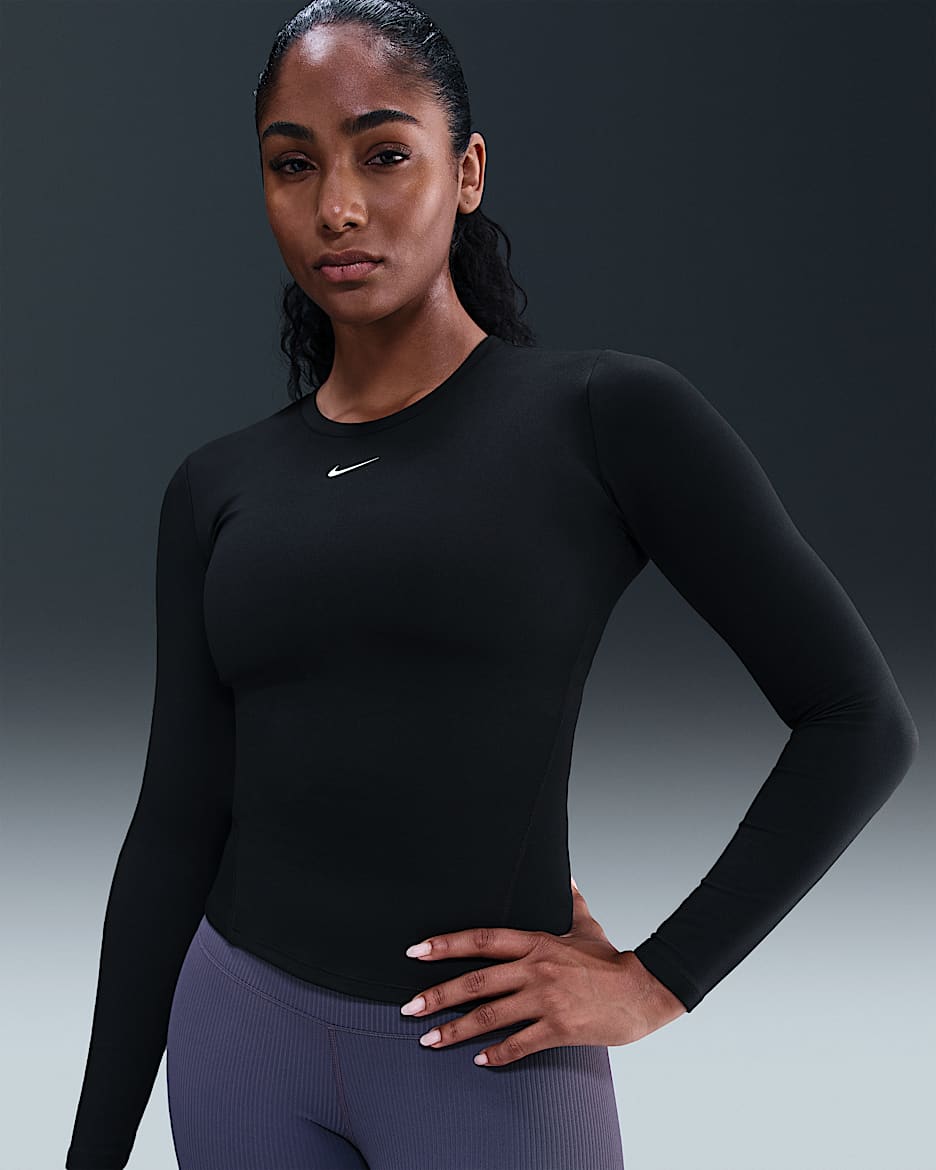 Dámské tričko Nike One Fitted Dri-FIT s dlouhým rukávem - Černá/Bílá
