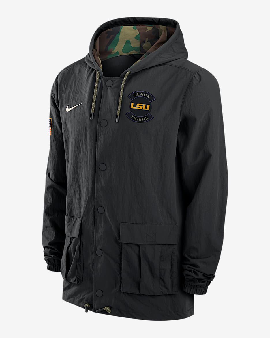 Chamarra tipo militar Nike con gorro y cierre completo a presión para hombre LSU - Negro