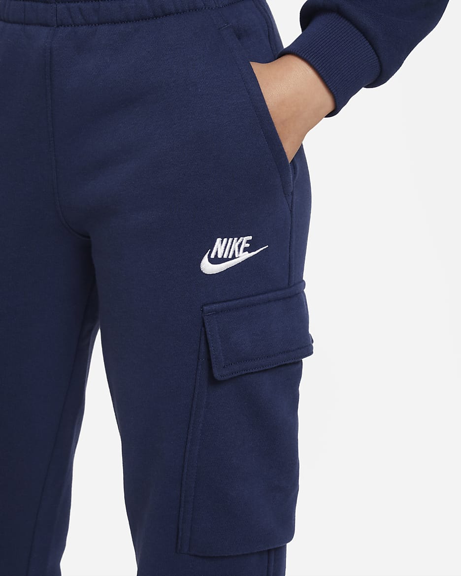 Pants cargo para niños talla grande Nike Sportswear Club Fleece - Azul marino medianoche/Azul marino medianoche/Blanco