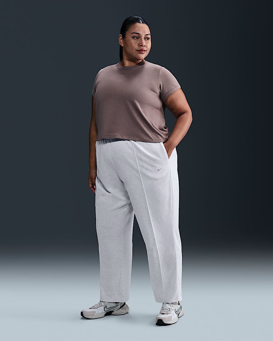 Pantalones deportivos de French Terry de tiro medio con dobladillo abierto para mujer (talla grande) Nike Sportswear Chill Terry - Abedul jaspeado/Marrón verdoso claro