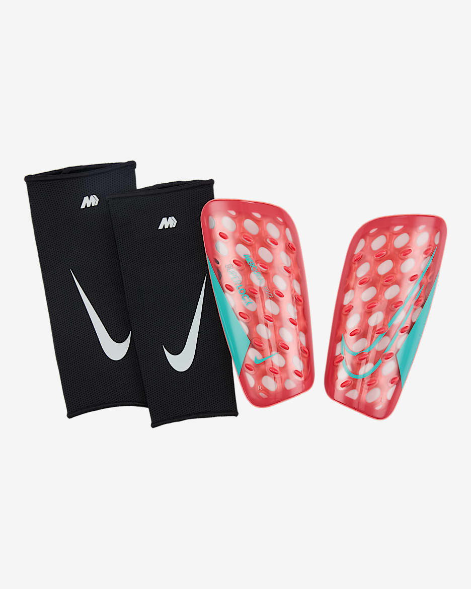 Espinilleras de fútbol Nike Mercurial FlyLite SuperLock - Brasa resplandor/Verde aurora/Verde aurora