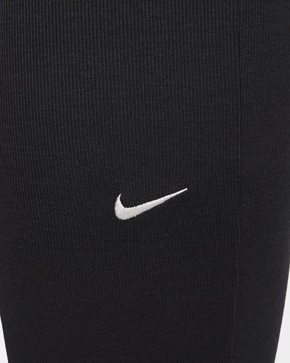 Leggings acampanados de tela de minicanalé ajustados para mujer Nike Sportswear Chill Knit - Negro/Vela