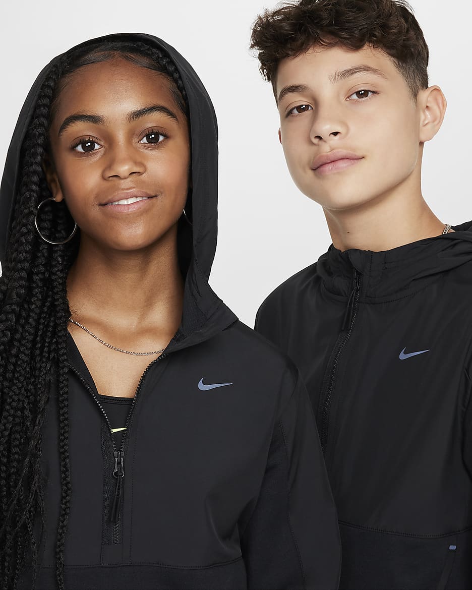 Nike Sportswear City Utility EasyOn Older Kids' Half-Zip Fleece Hoodie - Black/Black