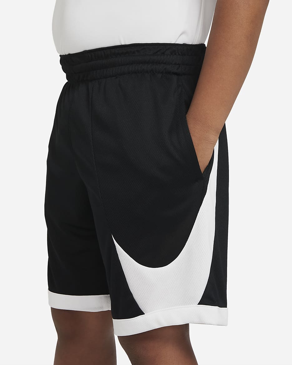 Nike Dri-FIT basketshorts til store barn (gutt) - Svart/Hvit/Hvit/Hvit