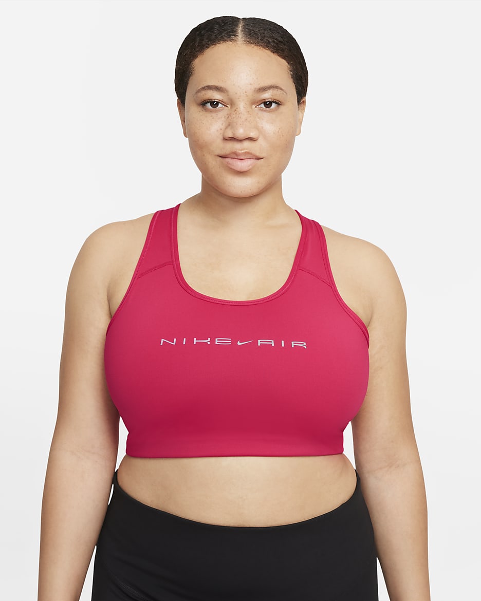 Nike Air Swoosh Women's Medium-Support Non-Padded Graphic Sports Bra (Plus Size) - Very Berry