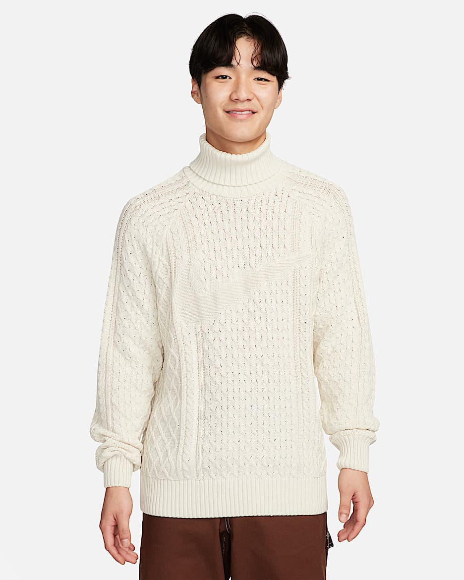 Nike Life Men's Cable Knit Turtleneck Sweater - Light Bone