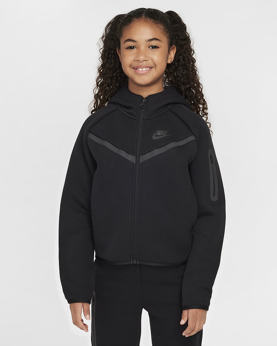 Nike Sportswear Tech Fleece Older Kids' (Girls') Full-Zip Hoodie - Black/Black/Black/Black