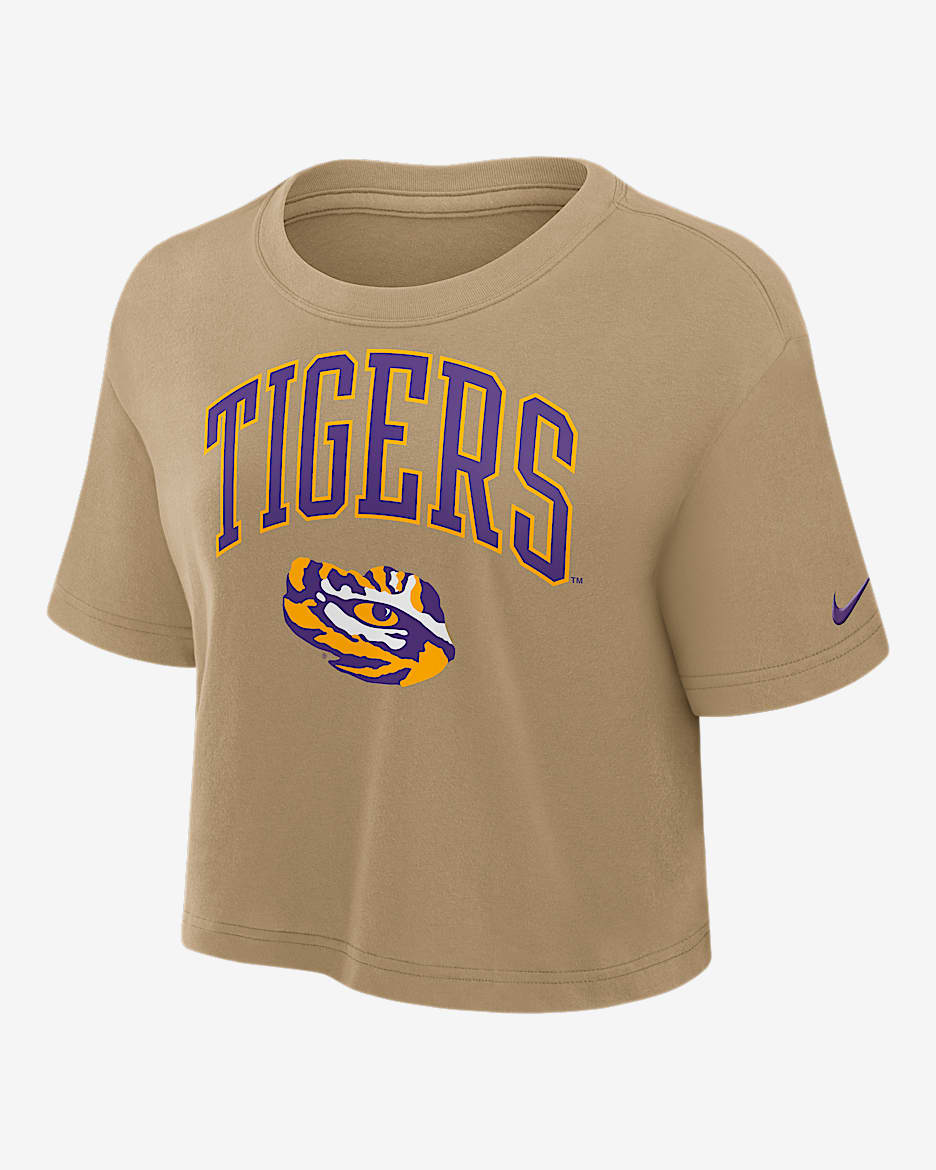 LSU Athletic Prep Arch Women's Nike Dri-FIT College Cropped T-Shirt - Parachute Beige